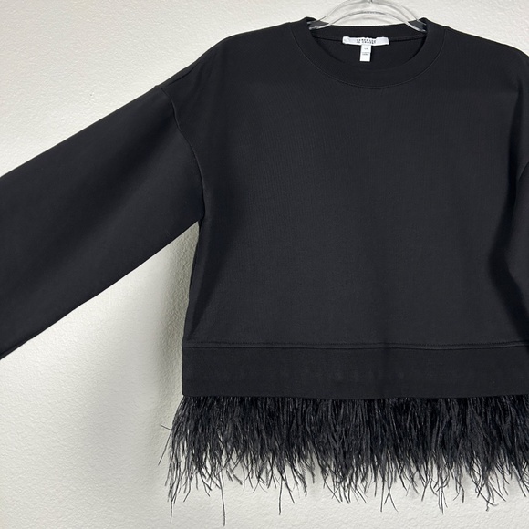 Derek Lam 10 Crosby size L black sweatshirt ostrich feather hem artsy cotton - Picture 5 of 12